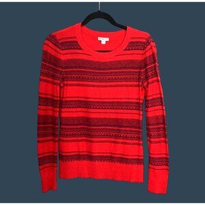 MERONA- WOMENS RED/NAVY CREW NECK LONG SLEEVE SWEATER SIZE SMALL